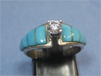 Sterling Navajo Wedding Ring Inlaid Block See