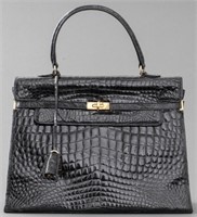 Vintage Black Alligator 'Kelly' Handbag