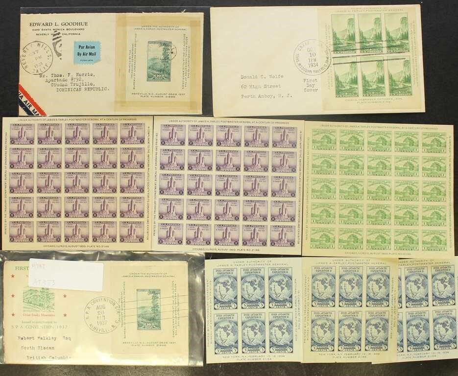 US Stamps 1930s Souvenir Sheets Mint & on Covers