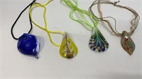 (4) glass pendant on string necklaces