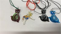 (4) glass pendant on string necklaces