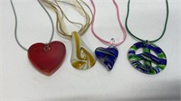 (4) glass pendant on string necklaces