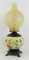 ** Yellow Hand Painted Electric Lamp - 16" Tall