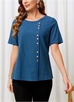 [Size : 3XL] Fake button blouse with round neck