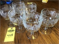 6 Grape Pattern Etched Glass Goblets