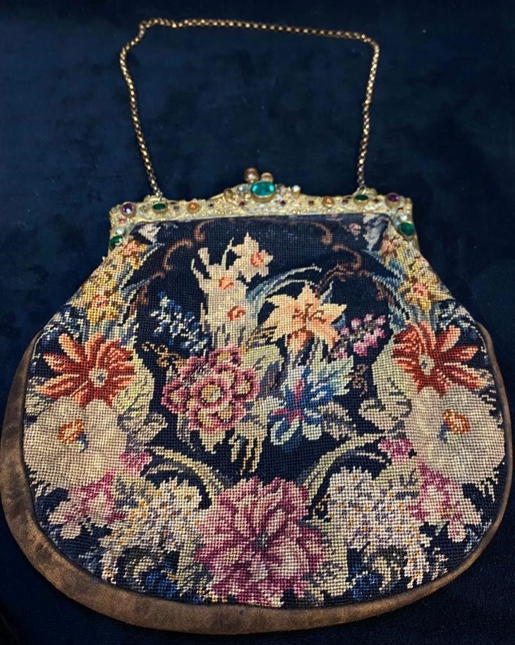 Victorian Glass-Jeweled Tapestry Evening Purse