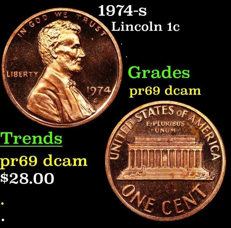 Proof 1974-s Lincoln Cent 1c Grades GEM++ Proof De