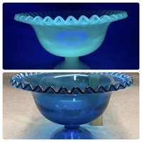 Vintage Blue Uranium or Manganese Glass Bowl