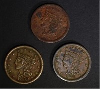 1851, 53 & 54 HALF CENTS, XF porosity