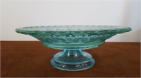 Vtg Aqua/Turquoise Glass Cake Plate -see details