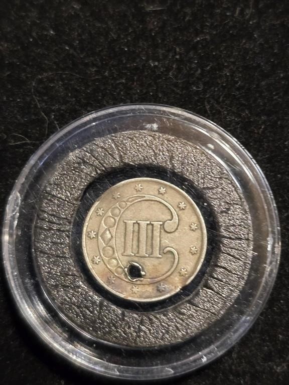 1853 Silver Three Cent Piece Holed