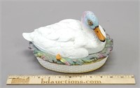Continental Bisque Porcelain Covered Duck Dish