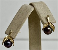 14KT GOLD AND PURPLE EARRINGS