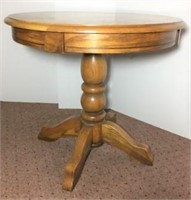 Round Oak Pedestal End Table