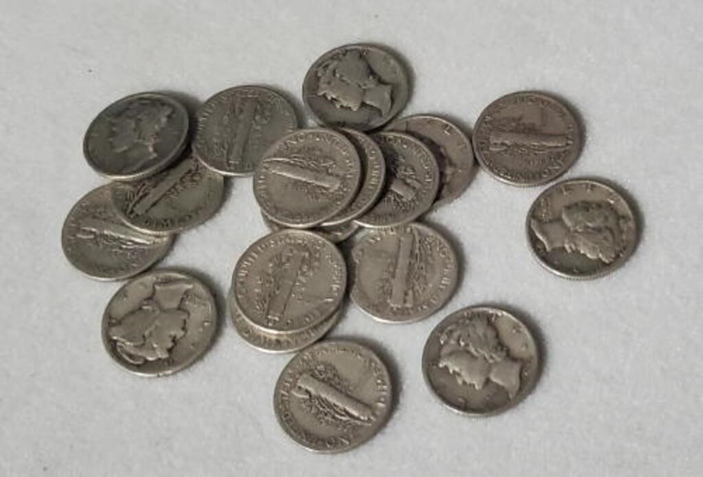 18 Mercury Dimes coins