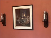 Beautiful city print with two wooden sconces