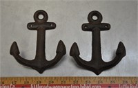 2 cast iron anchor garment hooks