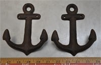2 cast iron anchor garment hooks
