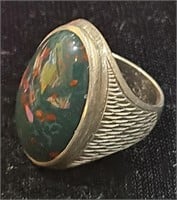 Vinatge SIL Green & Red Stone Ring Size 10