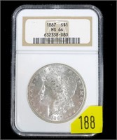 1887 Morgan dollar, NGC slab certified MS-64