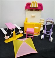 Vintage McDonald's playset, and a stroller