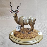 Kudu Deer Resin Sculpture on Wood Stand