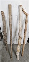4 Wood Walking Sticks