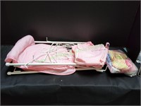 Metal Doll Baby Bed w/ Doll Clothes