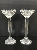 Pair of elegant crystal cut glass candelsticks