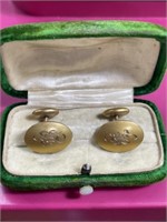 10k Gold cufflinks 7.81g initial B in green