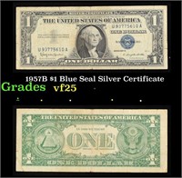 1957B $1 Blue Seal Silver Certificate Grades vf+