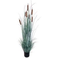 5 ft. Artificial Cattail Grass Bush in Black Pot