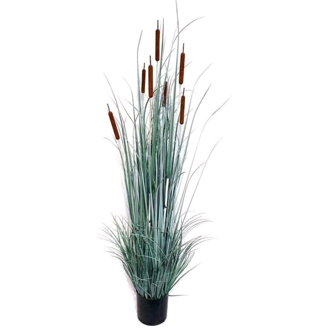 5 ft. Artificial Cattail Grass Bush in Black Pot