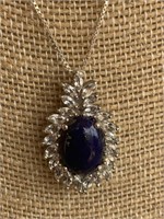 Sterling Silver Necklace w/ Blue & White Stones