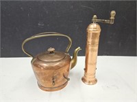 Greece Pepper Mill & Copper Marked Pot See Maker