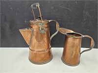 2 Vintage Eckertt Copper Pot  9" h & 6.5" Pitcher