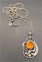 (XX) Boma Sterling Silver Faux Amber Necklace