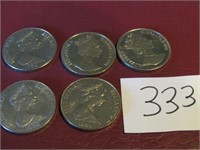 5- NON SILVER ONE CROWN OLYMPIC COINS