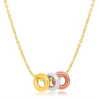 14k Tri-color Gold Open Circle Accents Necklace