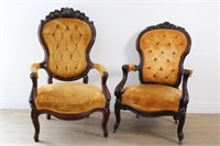 ANTIQUE UPHOLSTERED HIS & HER CHAIRS