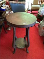 Antique oak round one shelf table