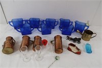 10 Blue Glass Small Pitchers, Home Décor,