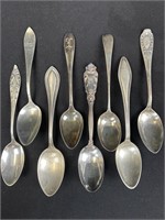 8 sterling, silver spoons