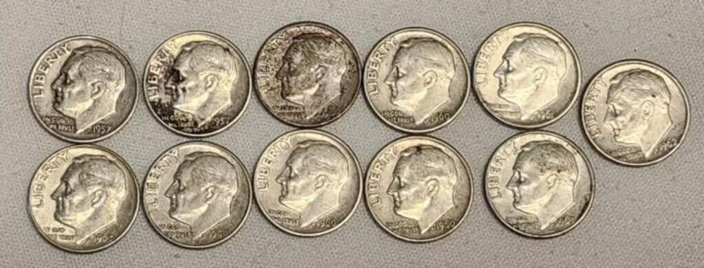 11- Roosevelt Dimes 90% Silver