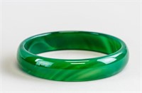 Chinese Green Hardstone Carved Bangle CERT