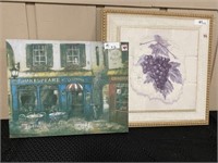 (2) Wall Art Pictures -Grapes & Cafe