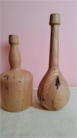 2 Wooden Wine Bottles