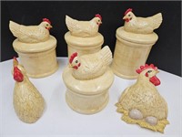 Vintage Rooster Canisters, Wall Pocket & Decor