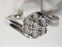 Sterling Silver 7 Diamond ring Retail $300
