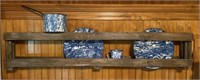 Rustic Shelf with Blue & White Enamel Ware